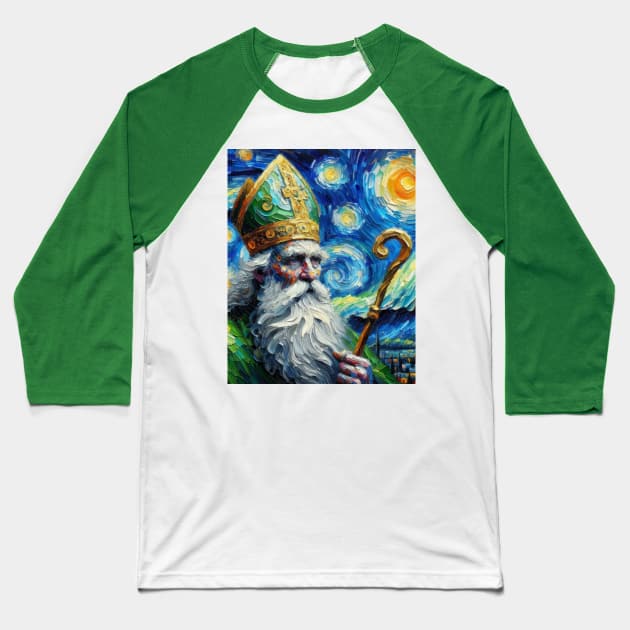 Saint Patrick in Starry Night Baseball T-Shirt by FUN GOGH